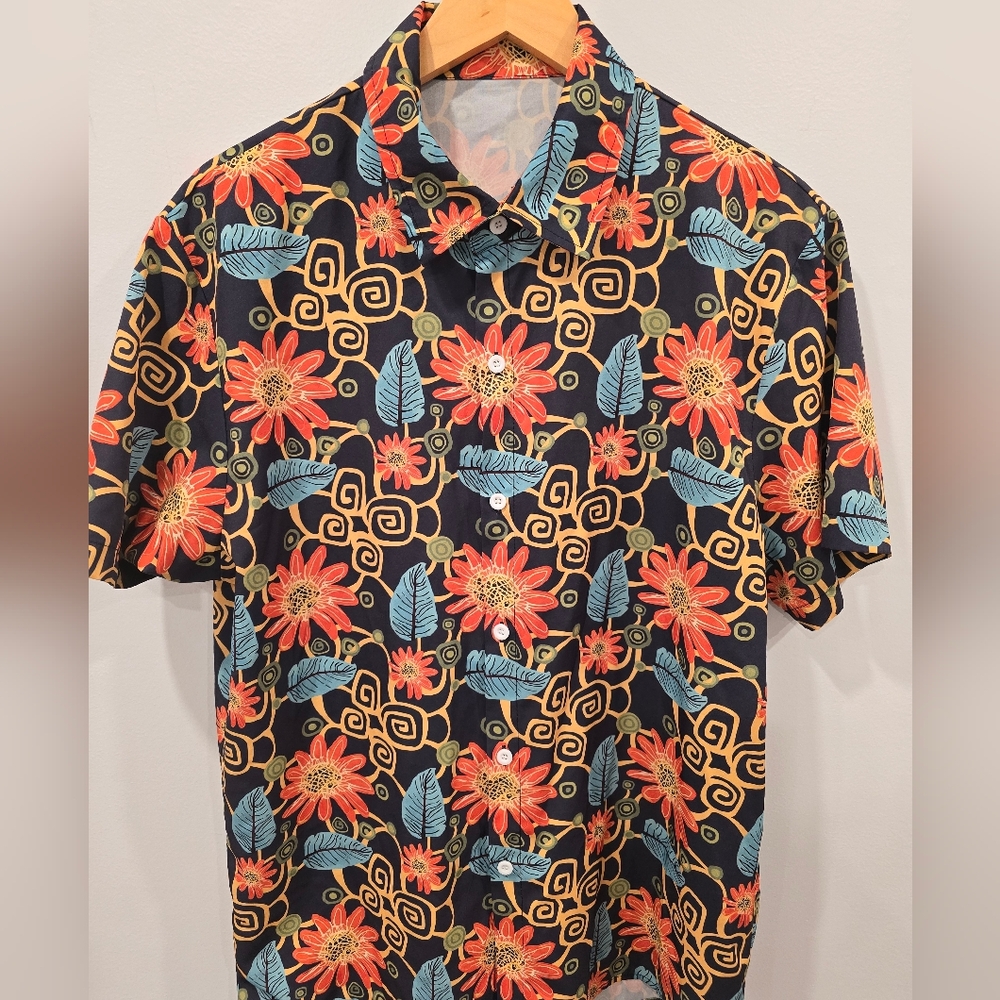 Vibrant Floral Men's Non-Iron Casual Shirt